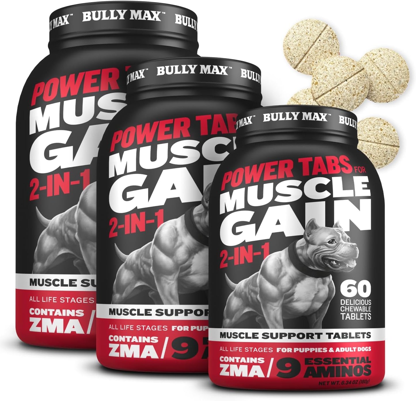 Bully Max 2-in-1 Muscle Builder Chewable Tablets for Dogs