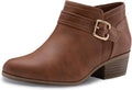 Athlefit Women's Chunky Low Heel Ankle Boots PU Upper - Classic