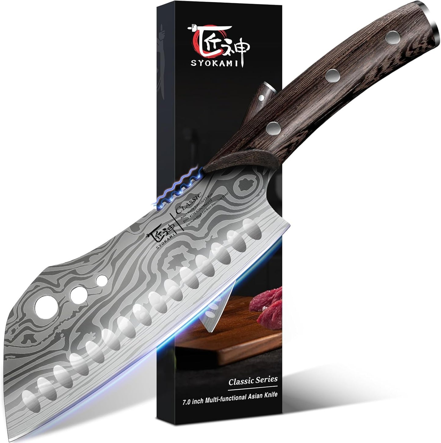 7-Inch Cleaver Chef Knife with Herb Stripper for Kitchen Tasks