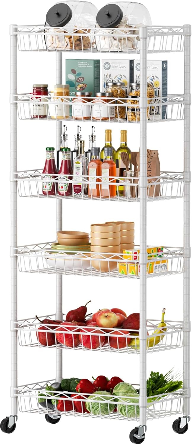 SINGAYE 6 Tier Basket Shelf Wire Shelving Unit for Storage