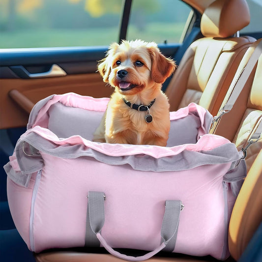 Homcosan Pink Dog Car Seat with Safety Leash