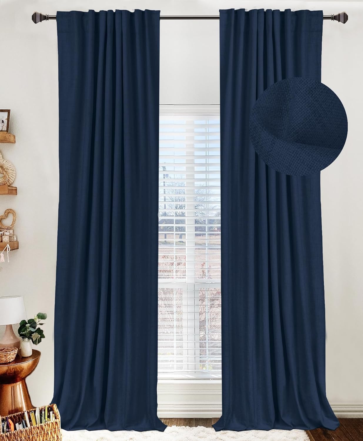 100% Blackout Curtains for Bedroom, 108 Inches Long, Midnight Blue