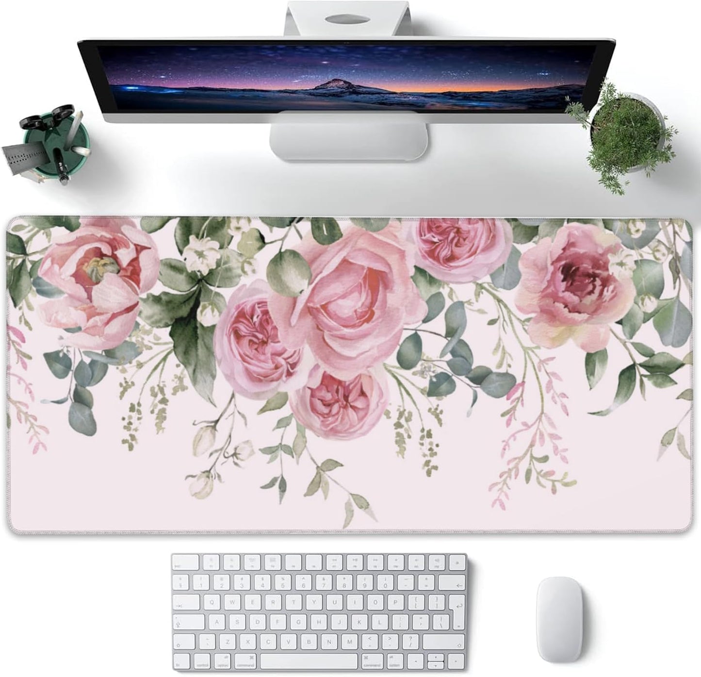 Pink Peony Eucalyptus XXL Desk Mat - Non-Slip Gaming Pad 35.4X15.7 ~ Freshen up your desk setup! 