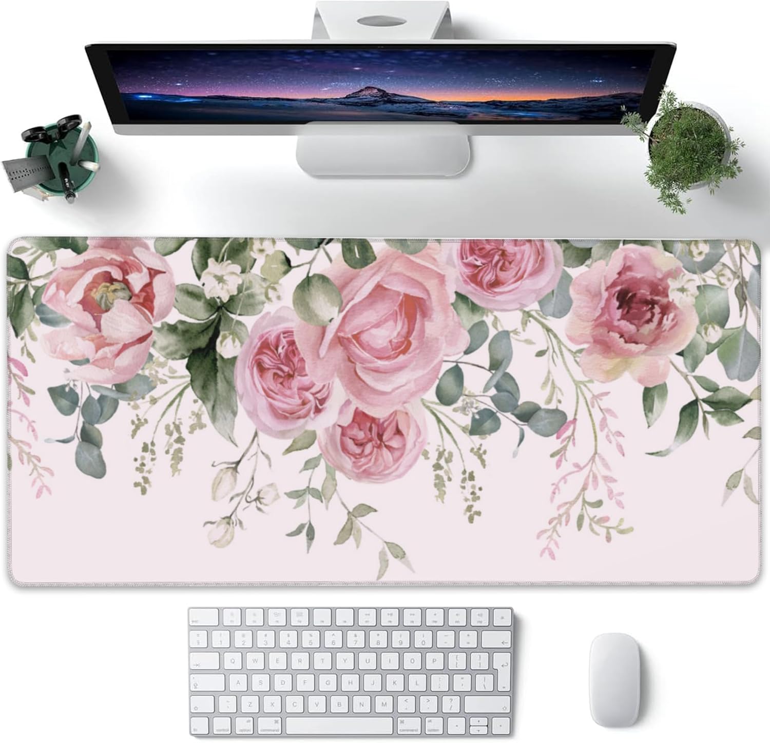 Pink Peony Eucalyptus XXL Desk Mat - Non-Slip Gaming Pad 35.4X15.7 ~ Freshen up your desk setup! 