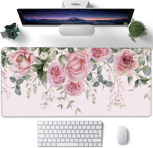 Pink Peony Eucalyptus XXL Desk Mat - Non-Slip Gaming Pad 35.4X15.7 ~ Freshen up your desk setup! 