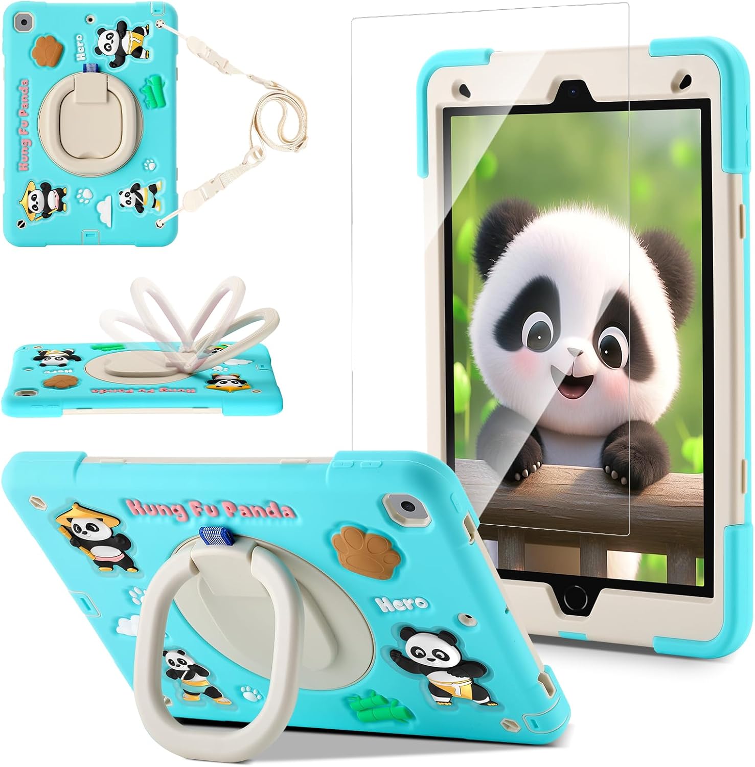 Cute 3D Panda Warrior Case for iPad 9th/8th/7th Generation