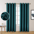 Teal Faux Silk Blackout Curtains 52 x 84 in - Room Darkening Satin