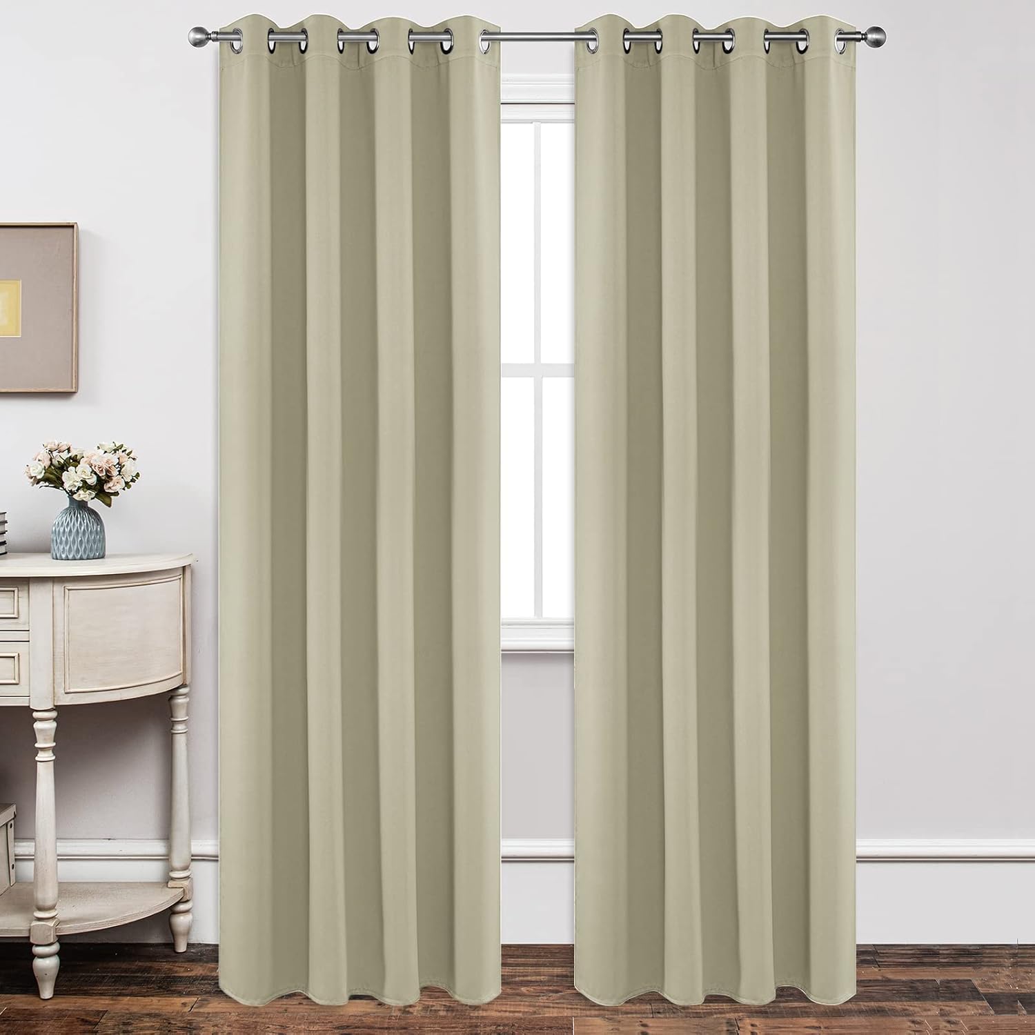 Joydeco Beige Curtains 95 Inches Long for Room Darkening Needs