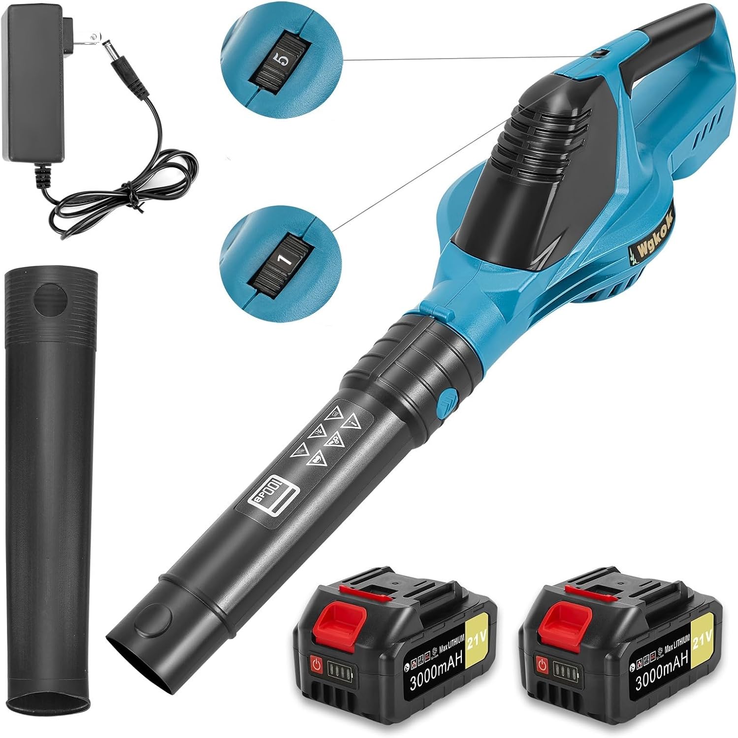 Wgkok Leaf Blower Cordless - 21V 5-Speed Electric Blower