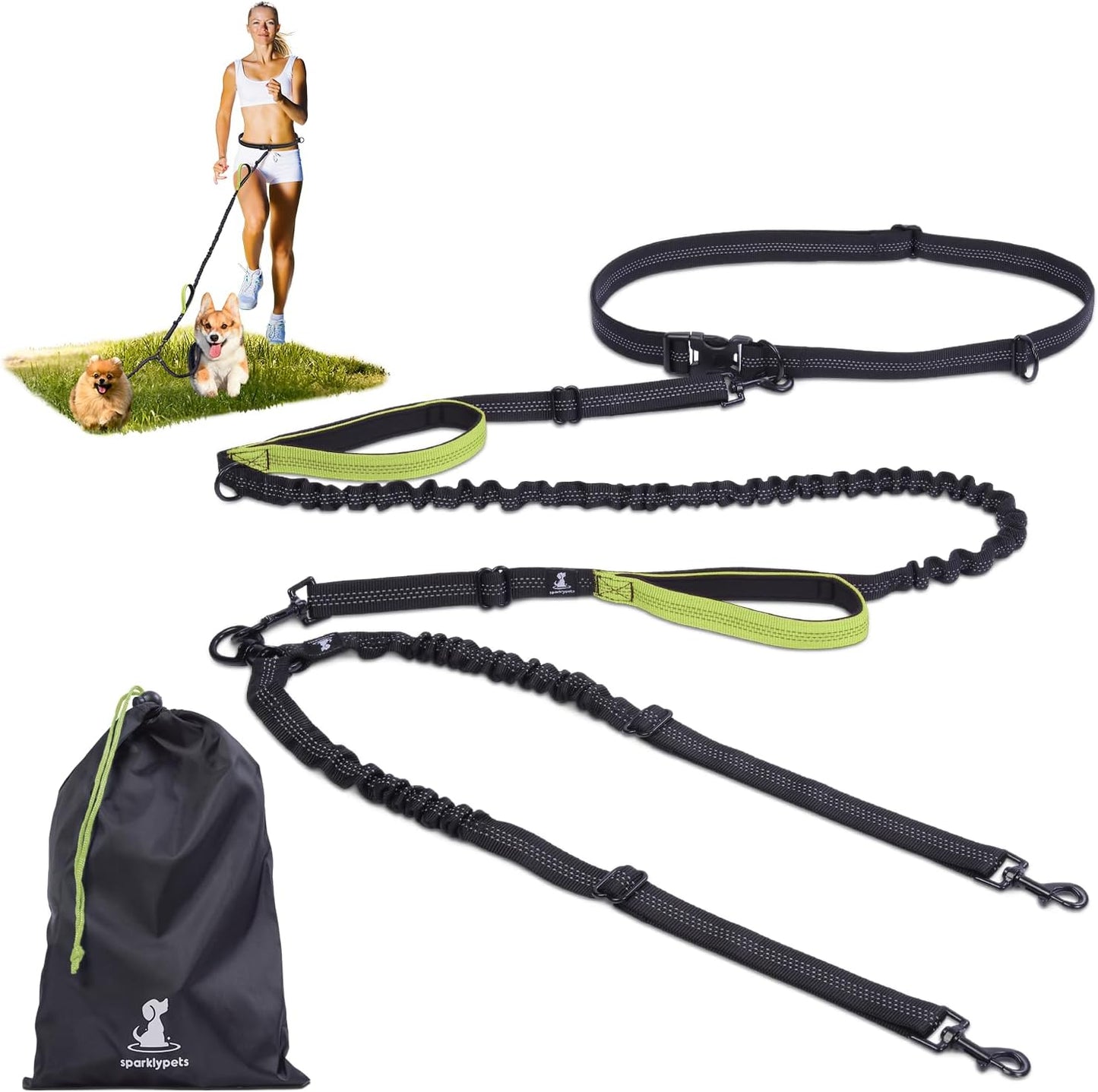 Hands Free Double Dog Leash for 2 Small Dogs - SparklyPets
