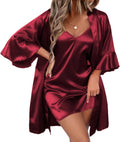 Women's Silk Robe Set V-neck 2 Piece Satin Bridal Robe - Luxurious