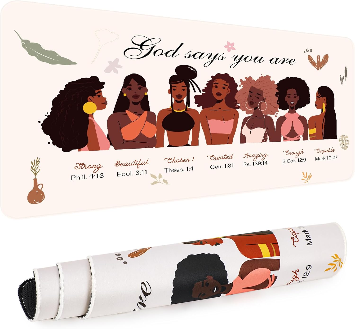 AFRITEE Black Girl Desk Mat - Inspiring Christian Quote Mouse Pad