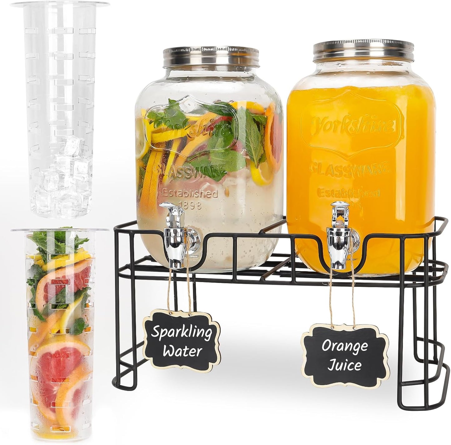 Glass Drink Dispensers For Parties - 2 Pack 1 Gallon Set