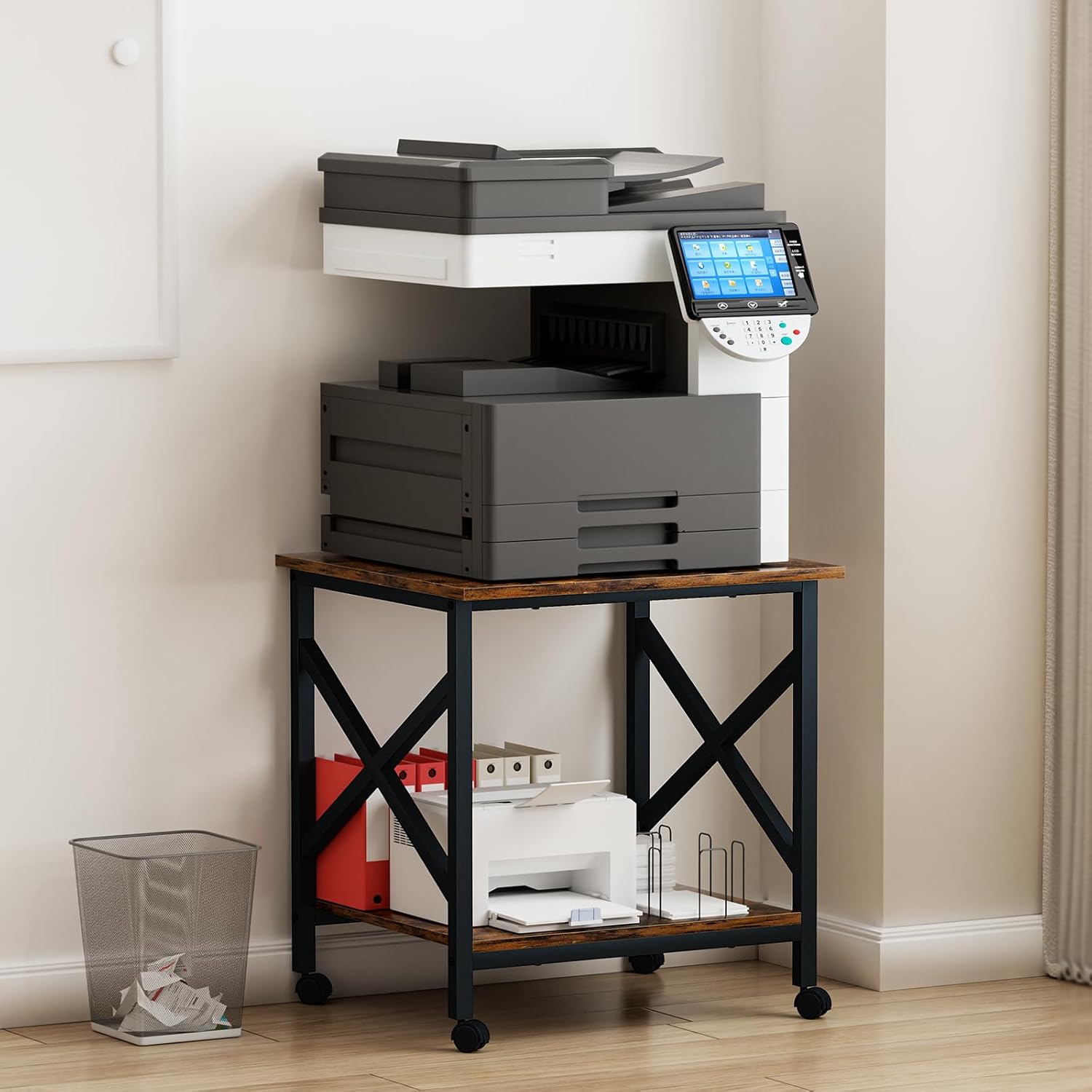 Rustic Brown Printer Cart - Organization on Wheels! - 23.6 Square, 2 Tier