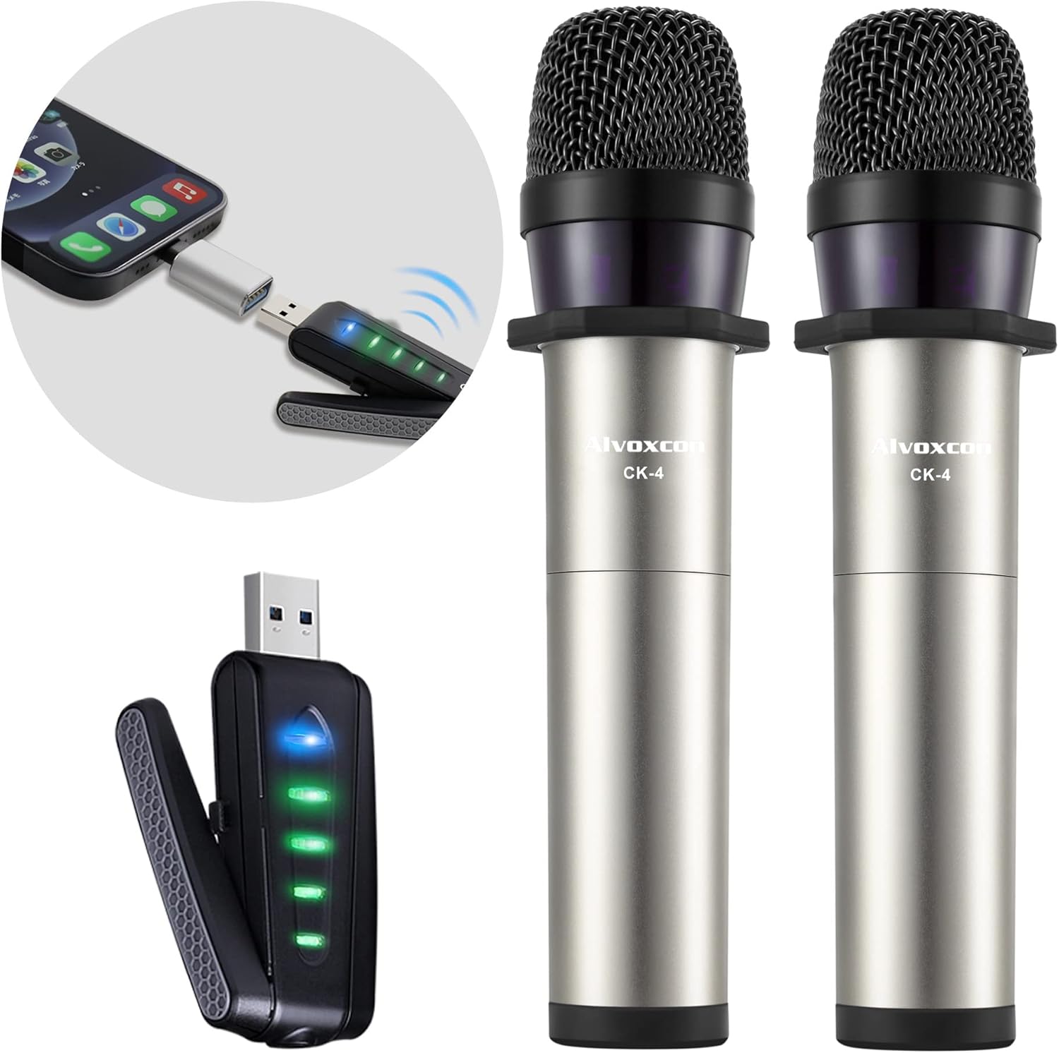 Alvoxcon Dual Handheld Mic System - Wireless & Rechargeable