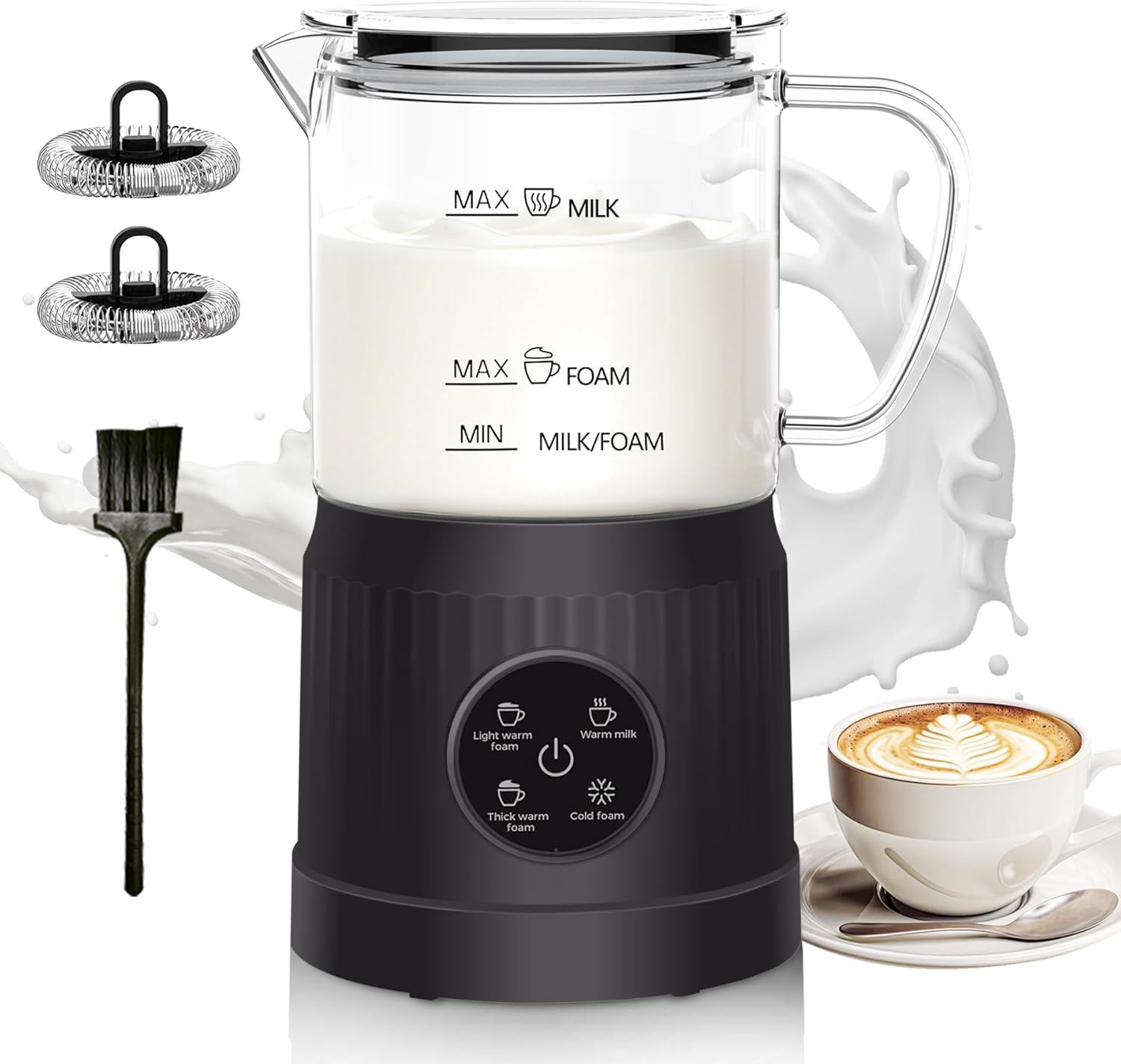 4-in-1 Electric Milk Frother for Lattes and Cappuccinos at Home