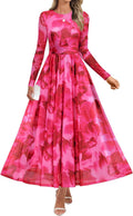ZESICA Women's Maxi Dress 2025 Fall Floral Mesh Ruched - Elegant Fit