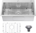 Drop In Kitchen Sink 33x22 in, 9 in Depth - 18 Gauge Stainless Steel