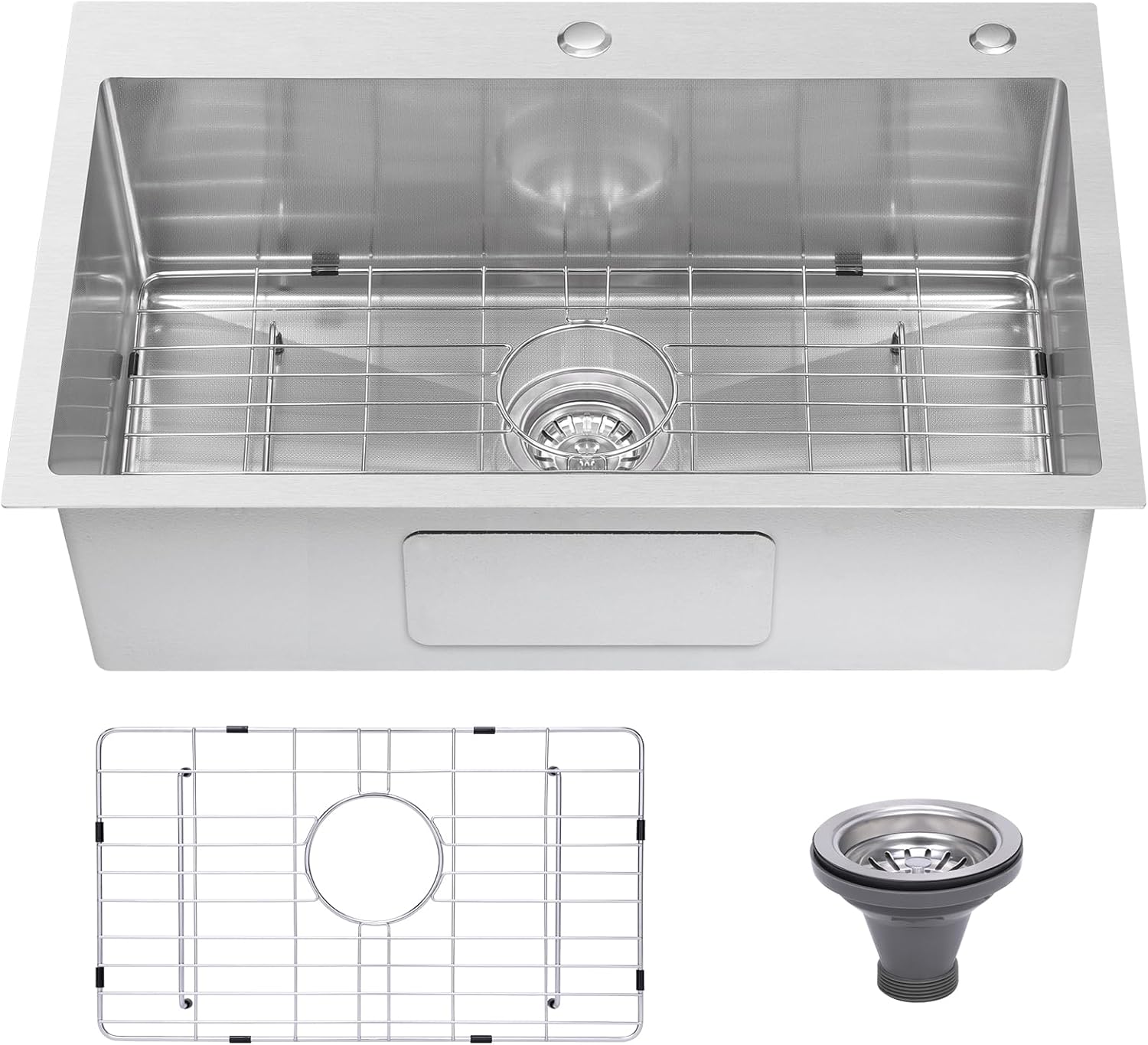 Drop In Kitchen Sink 33x22 with 9in Basin Depth and Accessories