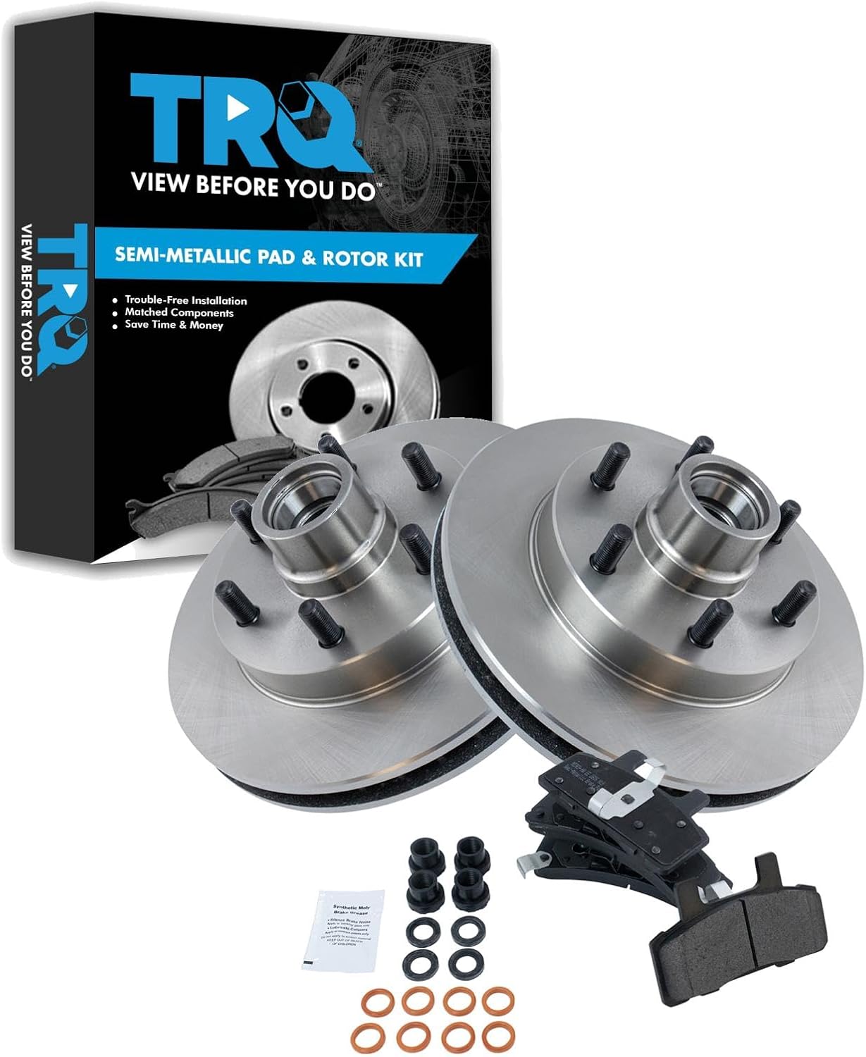 TRQ Front Brake Pad & Rotor Kit for Chevrolet and GMC Vehicles