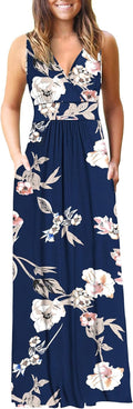 Women's Sleeveless Deep V Neck Maxi Dress - Comfortable Long Cocktail