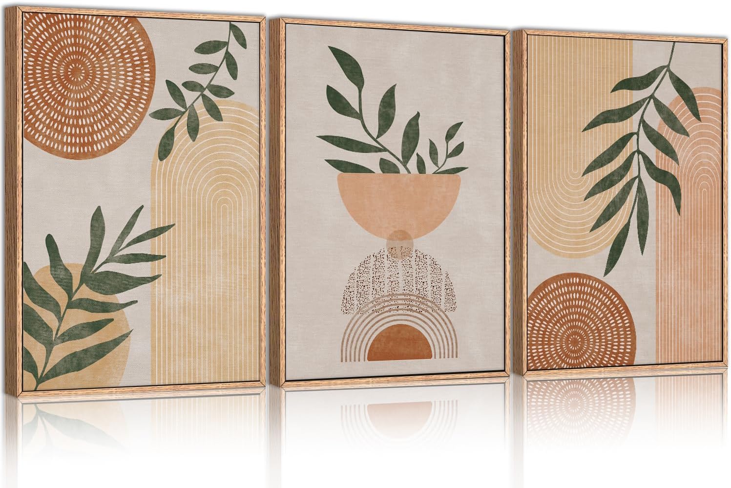Framed Boho Wall Art Set of 3 for Mid Century Modern Decor