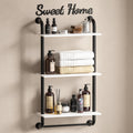 3-Tier Rustic Industrial Pipe Shelves - White Floating Shelf
