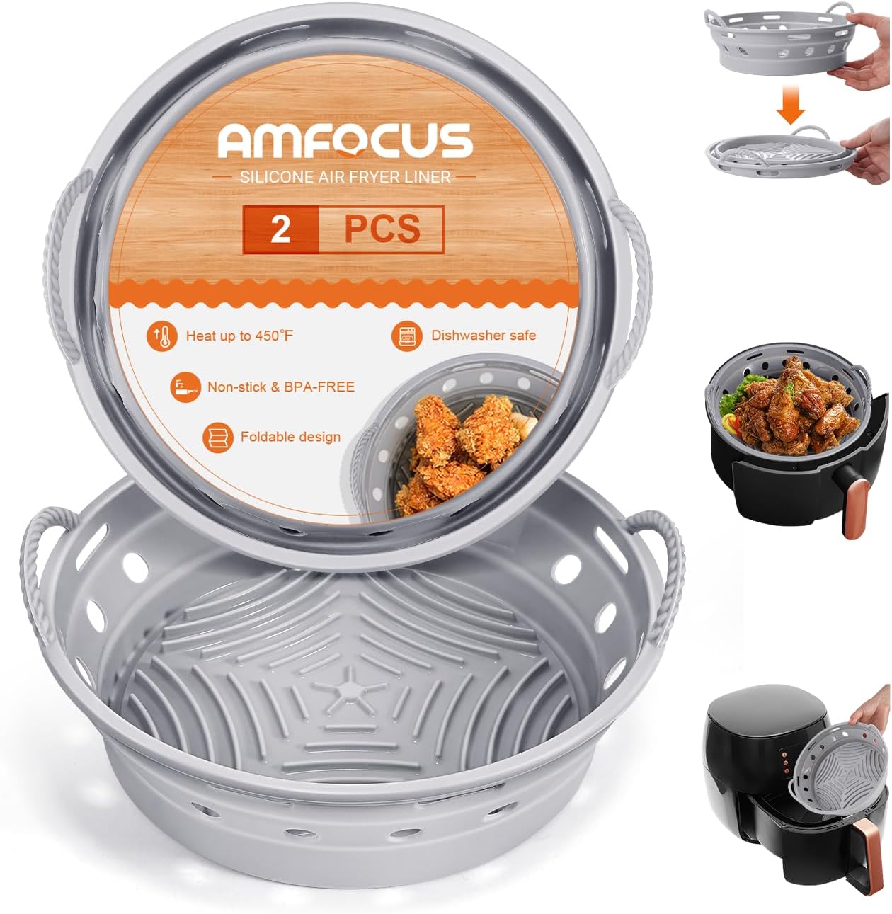 AMFOCUS Air Fryer Liners - Reusable, Non-Stick, Safe Baking Solution