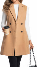 Long Vest for Women Sleeveless Tweed Blazer Jacket - Wool Blend Vest