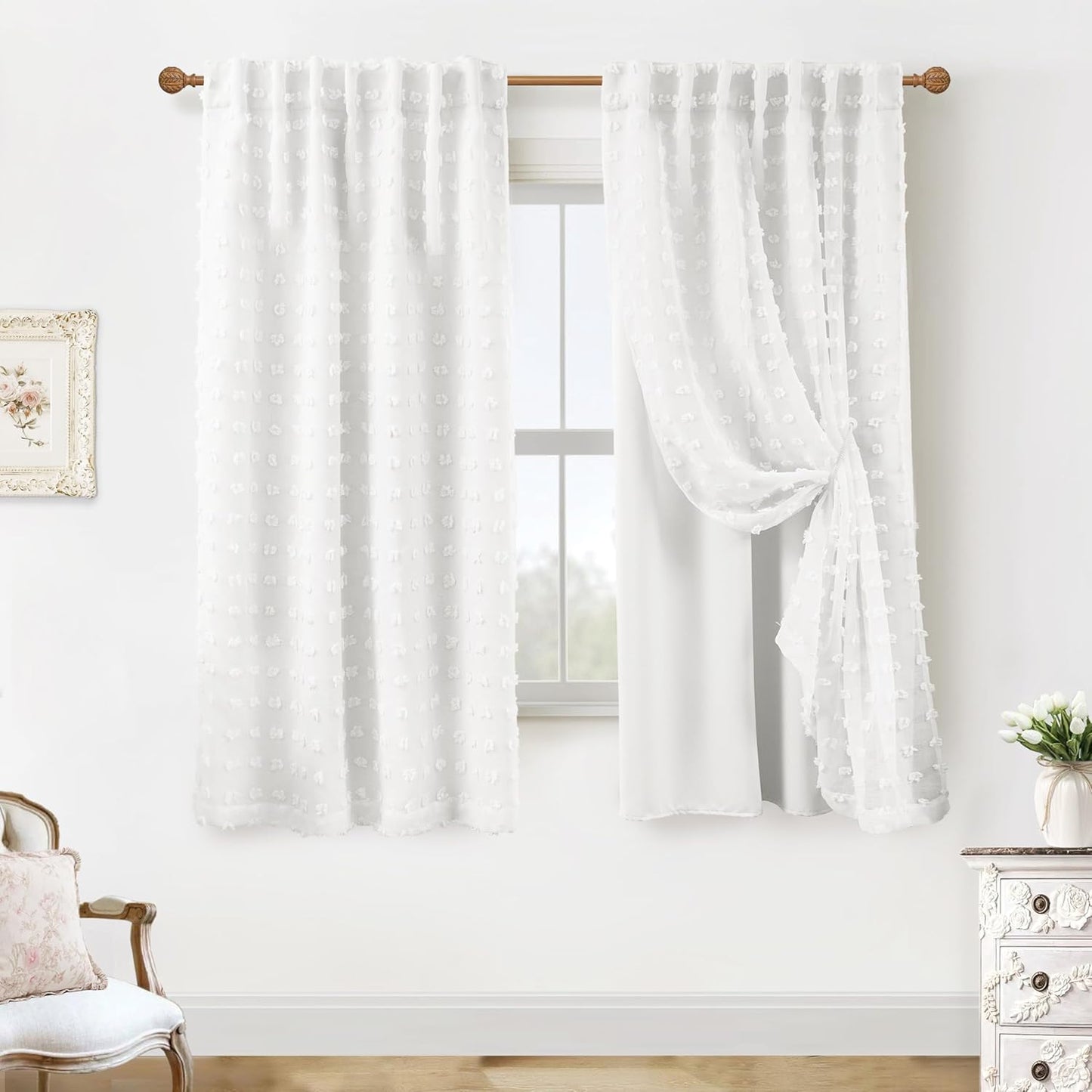 White Sheer Semi Blackout Curtains for Nursery and Bedroom