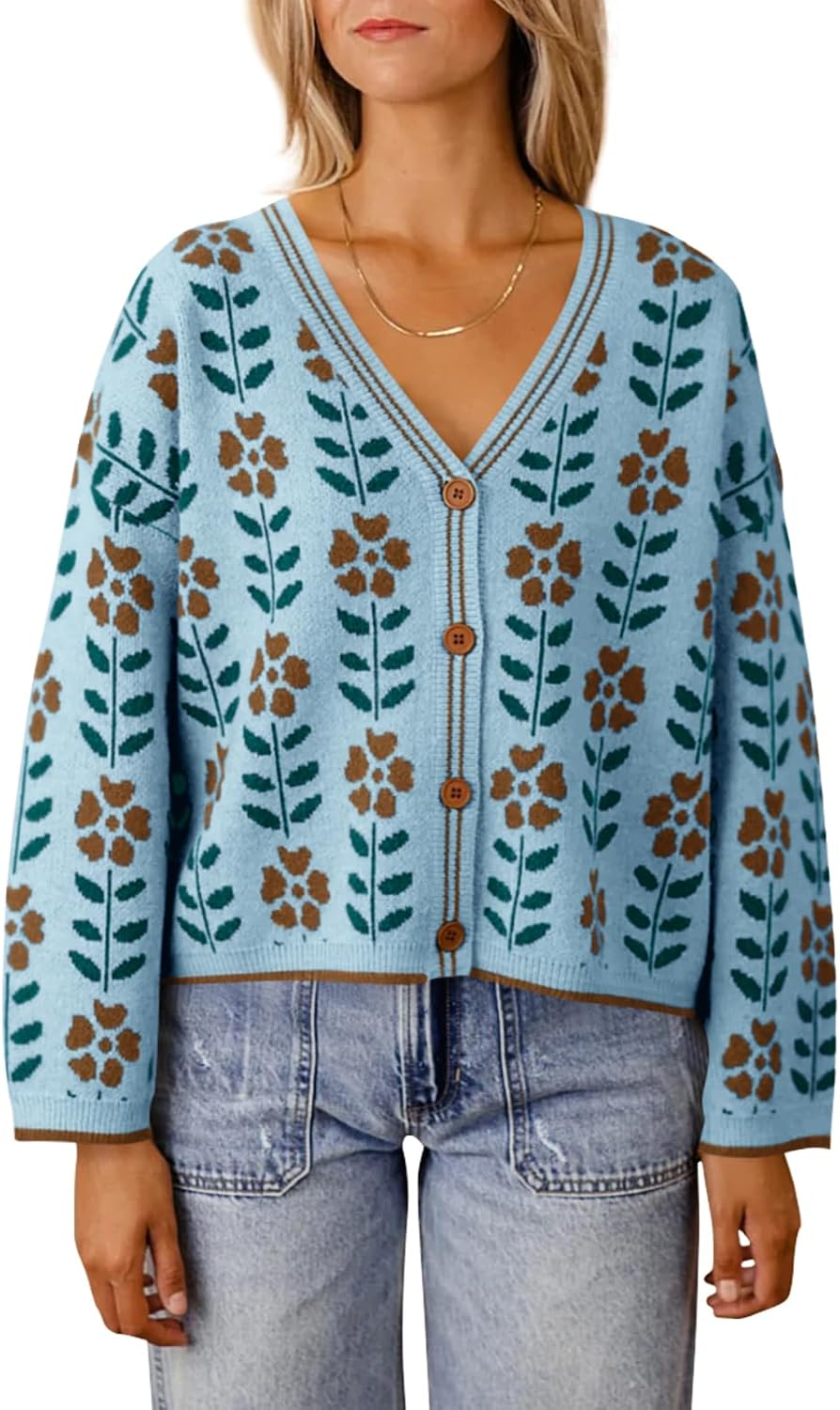 Stylish Floral Print V Neck Cardigan for Women by Saodimallsu