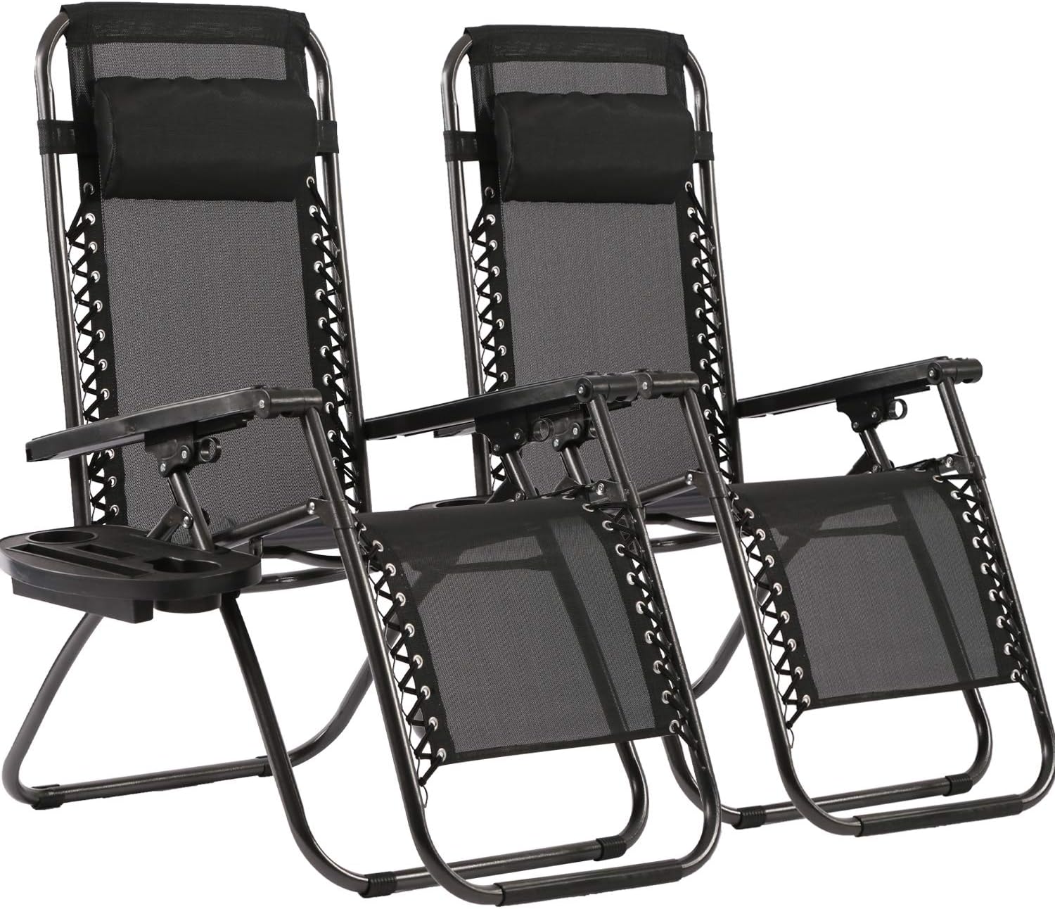 FDW Zero Gravity Lounge Chairs Set of 2 with Cup Holder and Pillow
