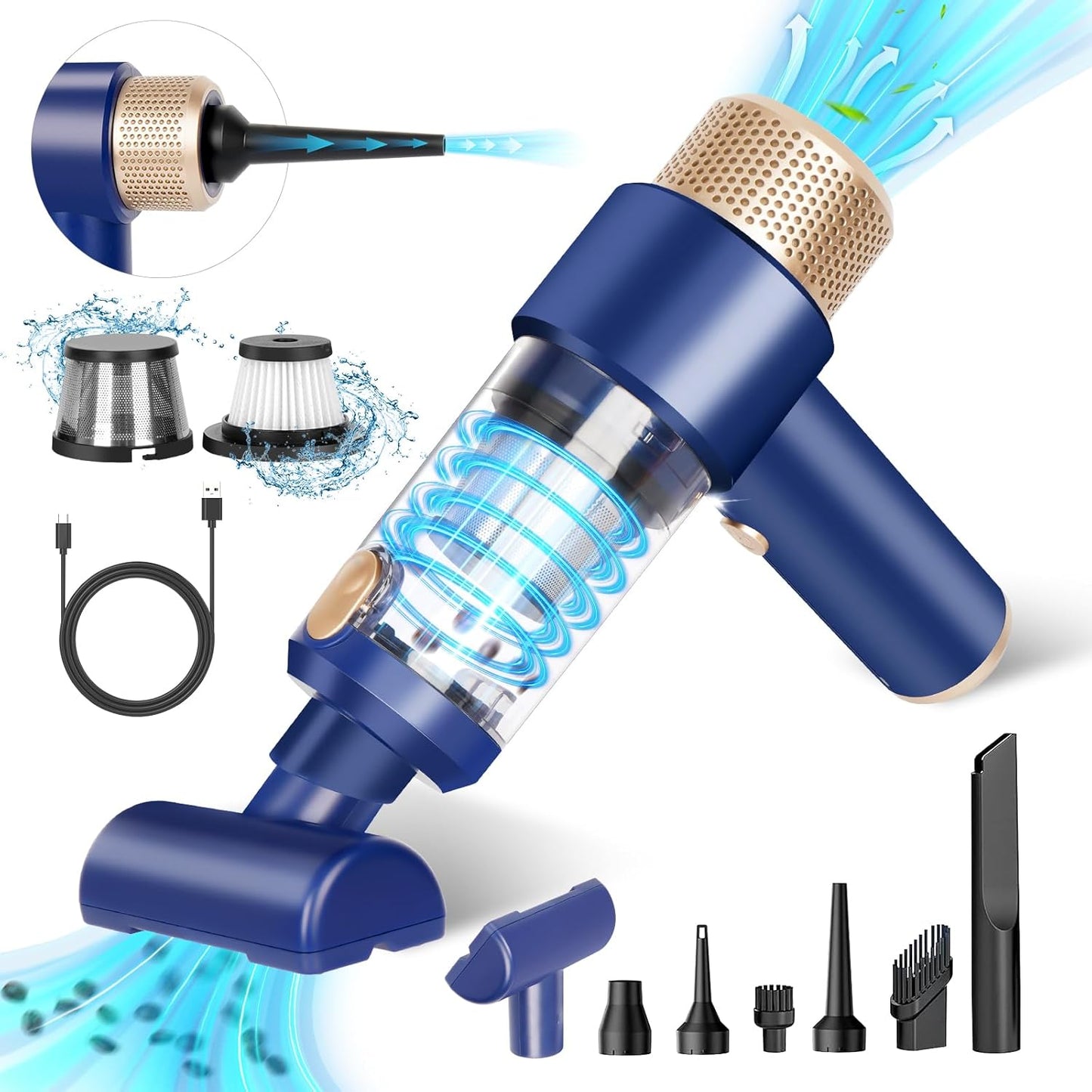 Powerful Cordless Car Vacuum - 15000 Pa, LED Light & Multi-Nozzles!