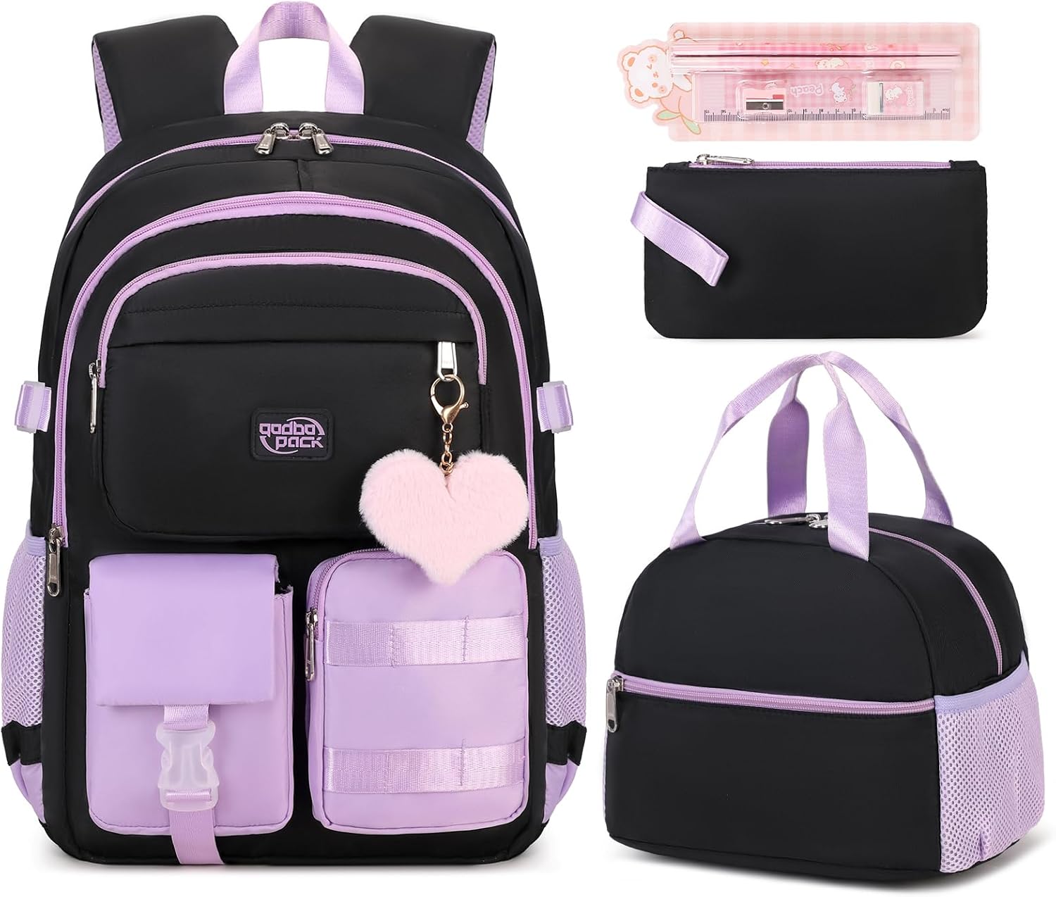 3PCS Student Backpack for School Women College High Teen Girls