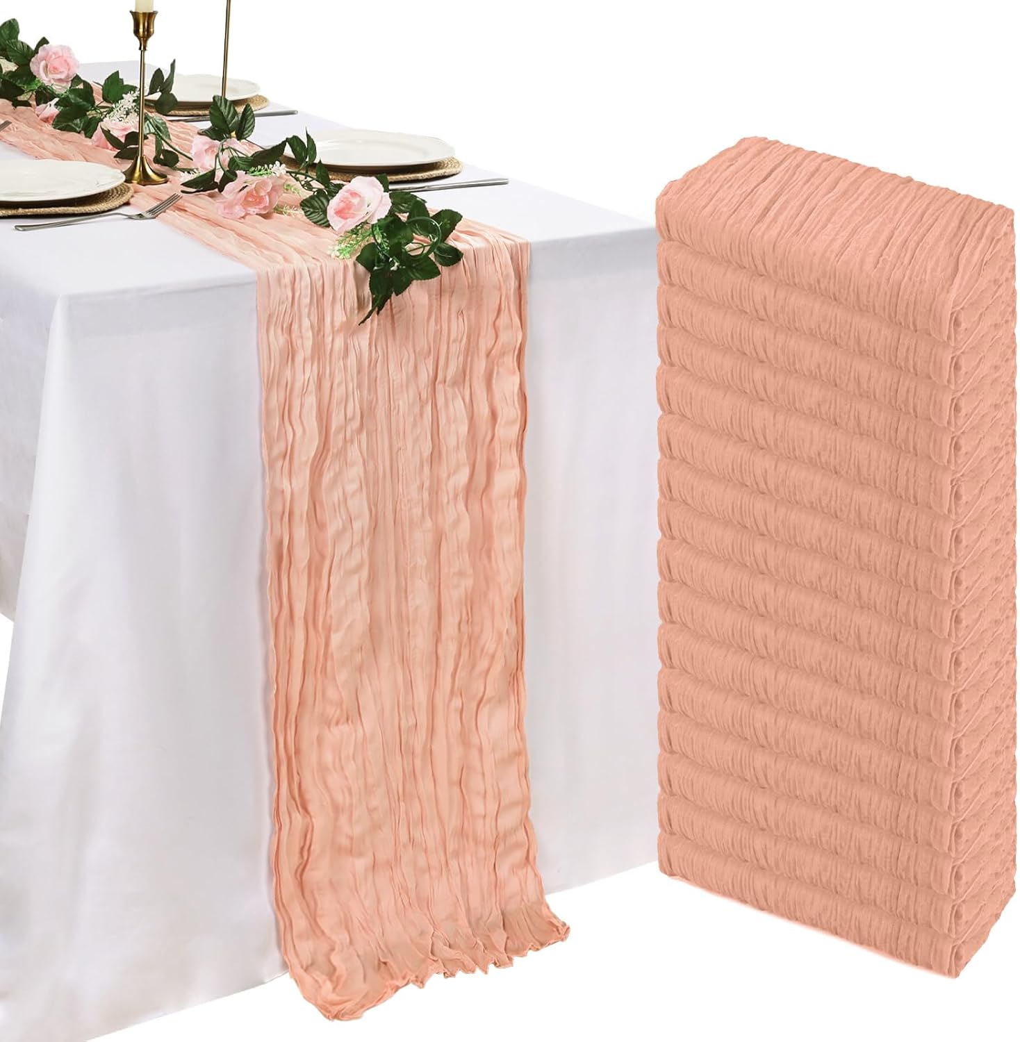 Blush Pink Cheesecloth Table Runner 16 Pack for Events