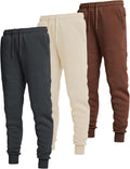 3 Pack Fleece Active Tech Joggers for Men - Zipper Pockets