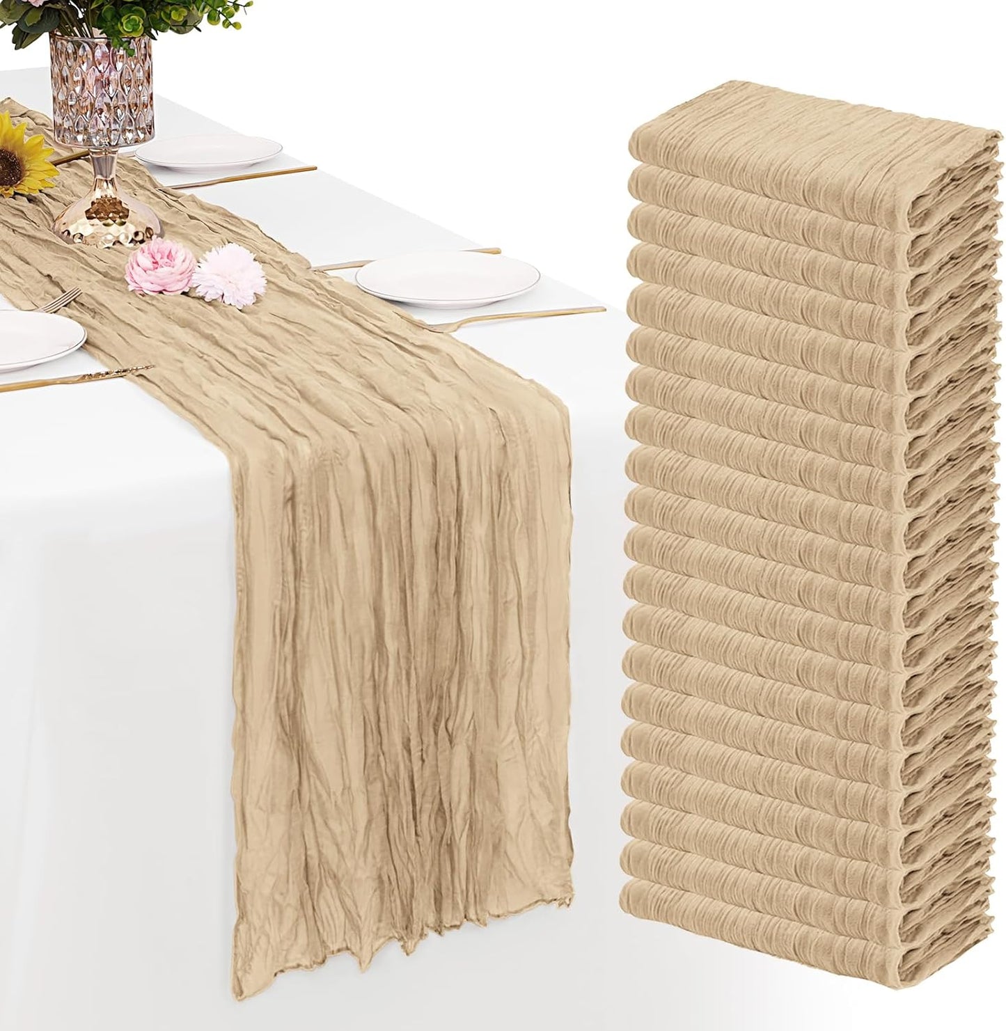 20 Pack Beige Cheesecloth Table Runners for Elegant Events
