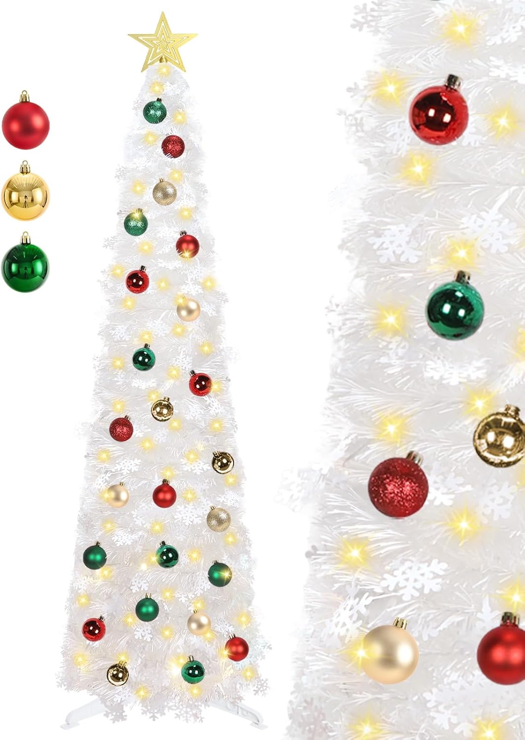 5 FT Pop Up Christmas Tree with Timer Lights and Ornaments