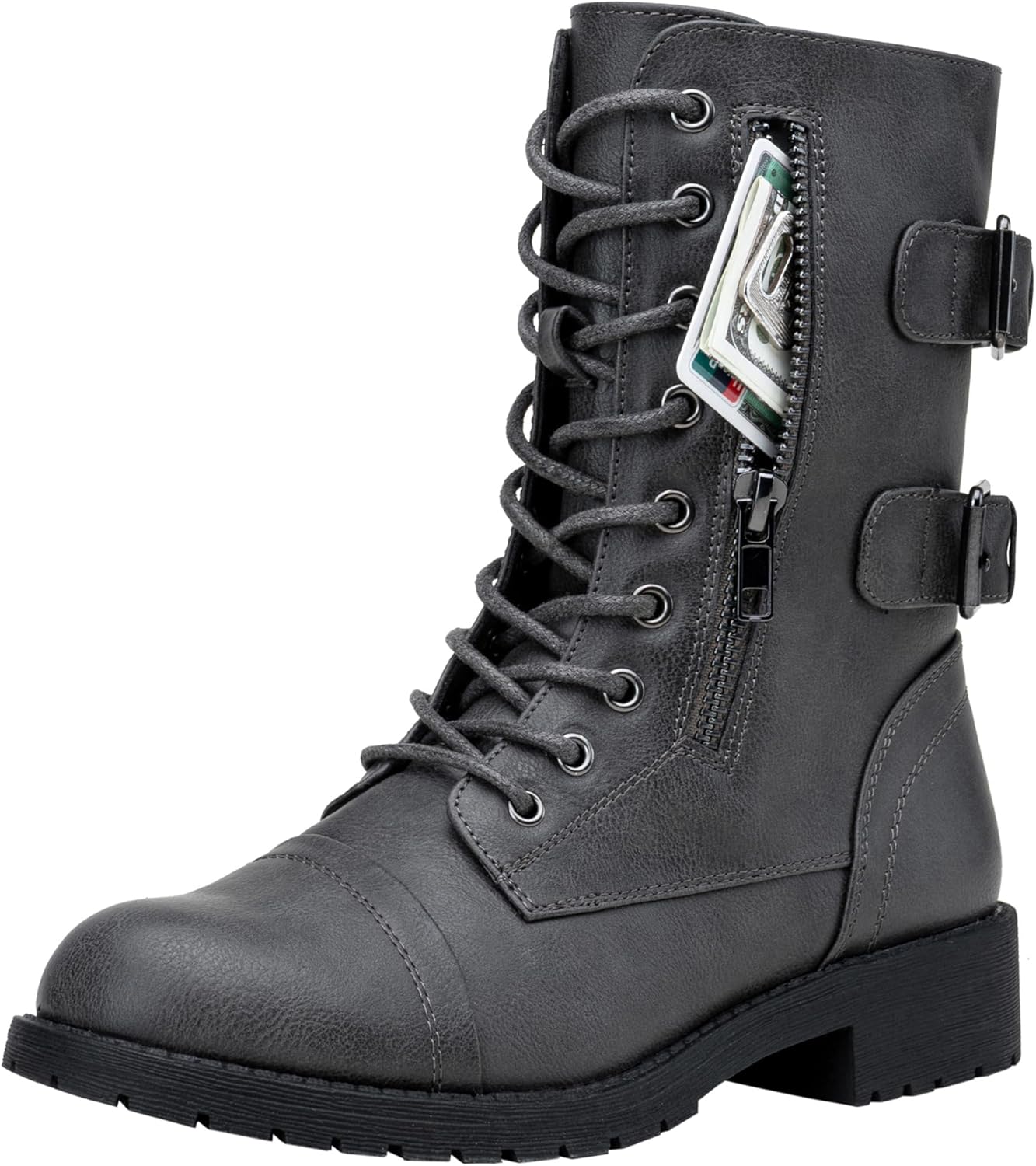 Vepose Women's Combat Boots with Wallet Pocket for Everyday Use