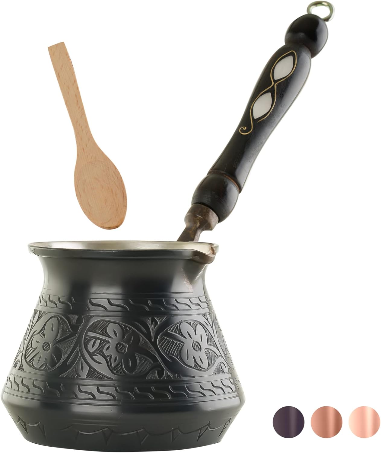 BCS 12 Oz Copper Turkish Coffee Pot with Wooden Handle for 4