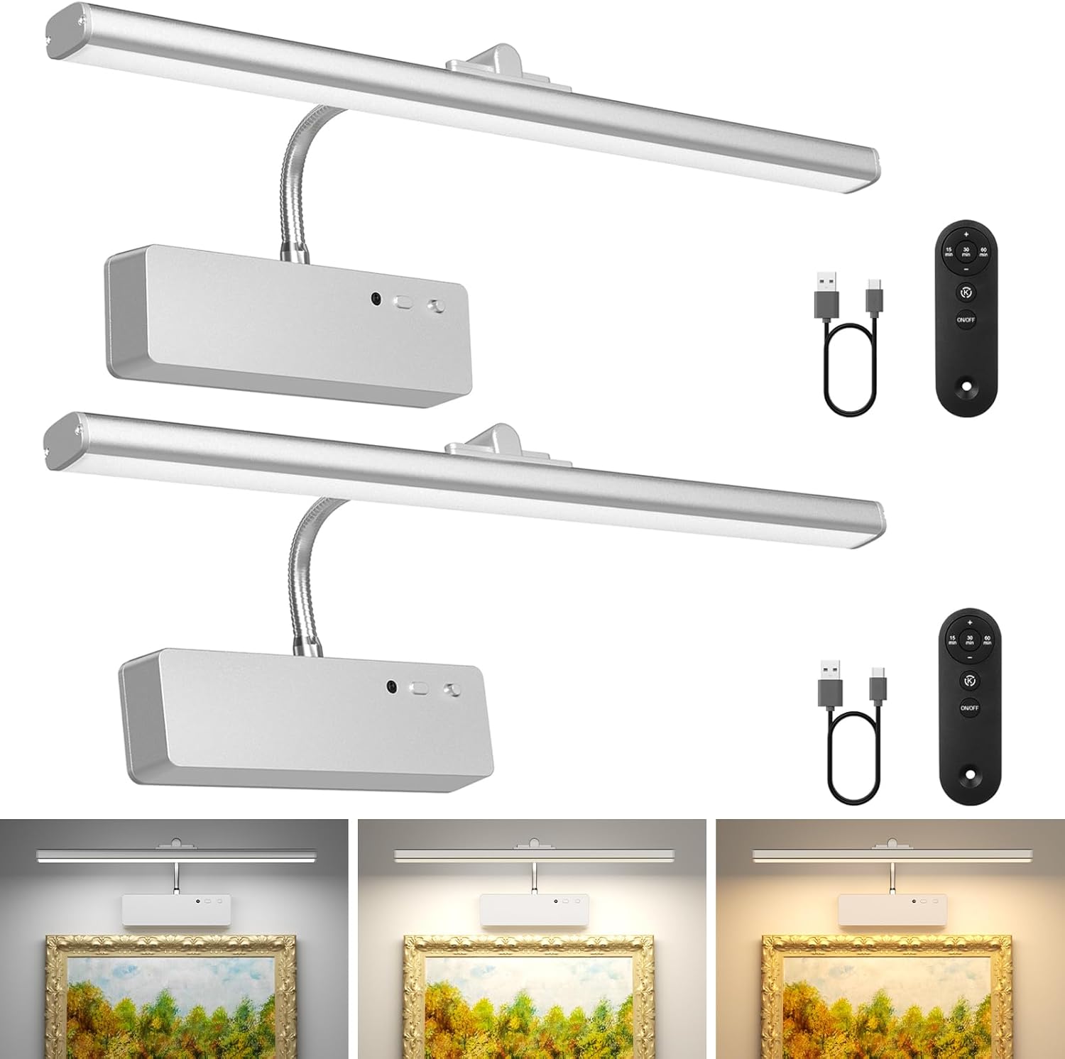 Wireless Rechargeable Picture Light with Remote Control for Art
