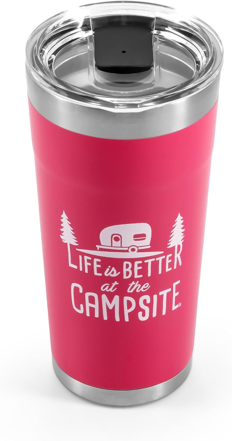 Camco Life is Better Tumbler | Double Wall Insulation | Stainless Steel | Coral Pink | 20oz