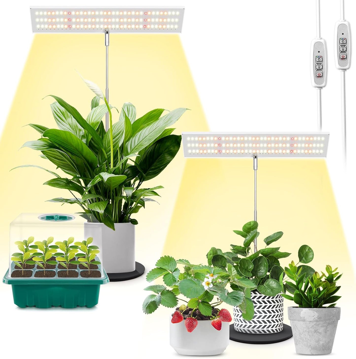 LORDEM Indoor Plant Grow Lights - Adjustable Height, Timer, 4 Brightness Levels - 2 Pack