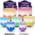 Lotus Design Colored Rim 6-12 in 432hz Quartz Singing Bowl Set
