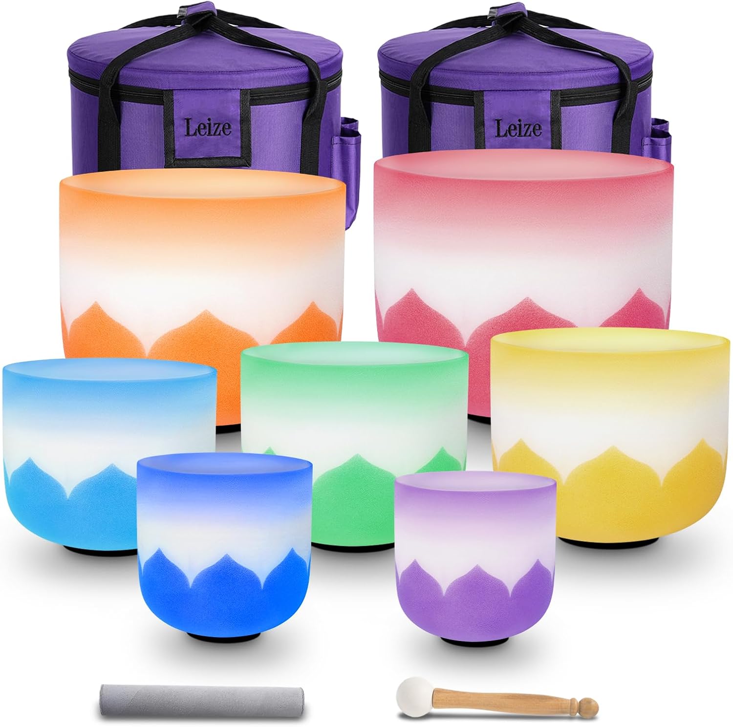 Lotus Design Chakra Tuned Quartz Crystal Singing Bowls Set