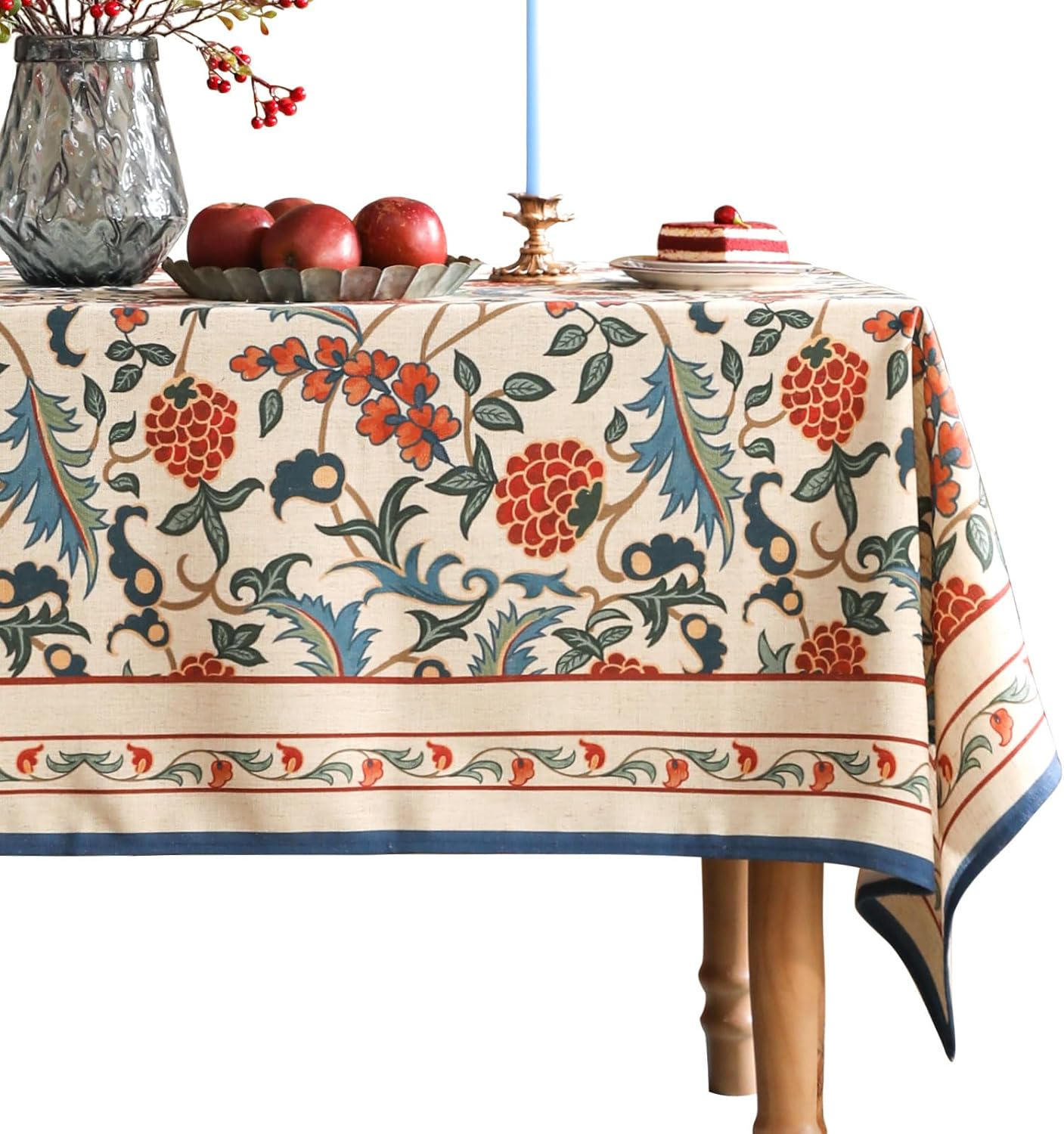 Designer Vintage Linen Tablecloth for Rectangle Table, 55x79 in