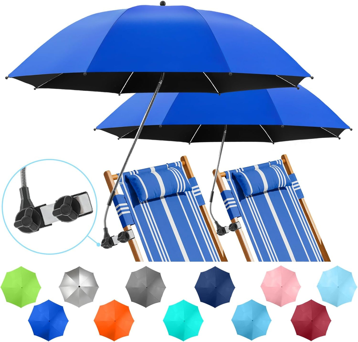 2 PACK Beach Umbrella with Clamp for Ultimate Sun Protection