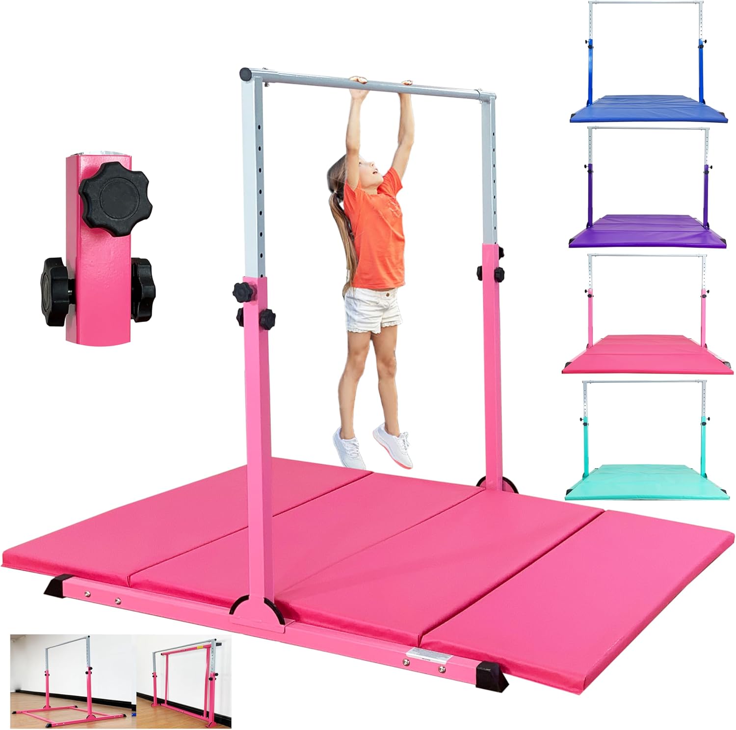 Gymnastic Bar for Kids - Adjustable Kip Bar with Mat for Training