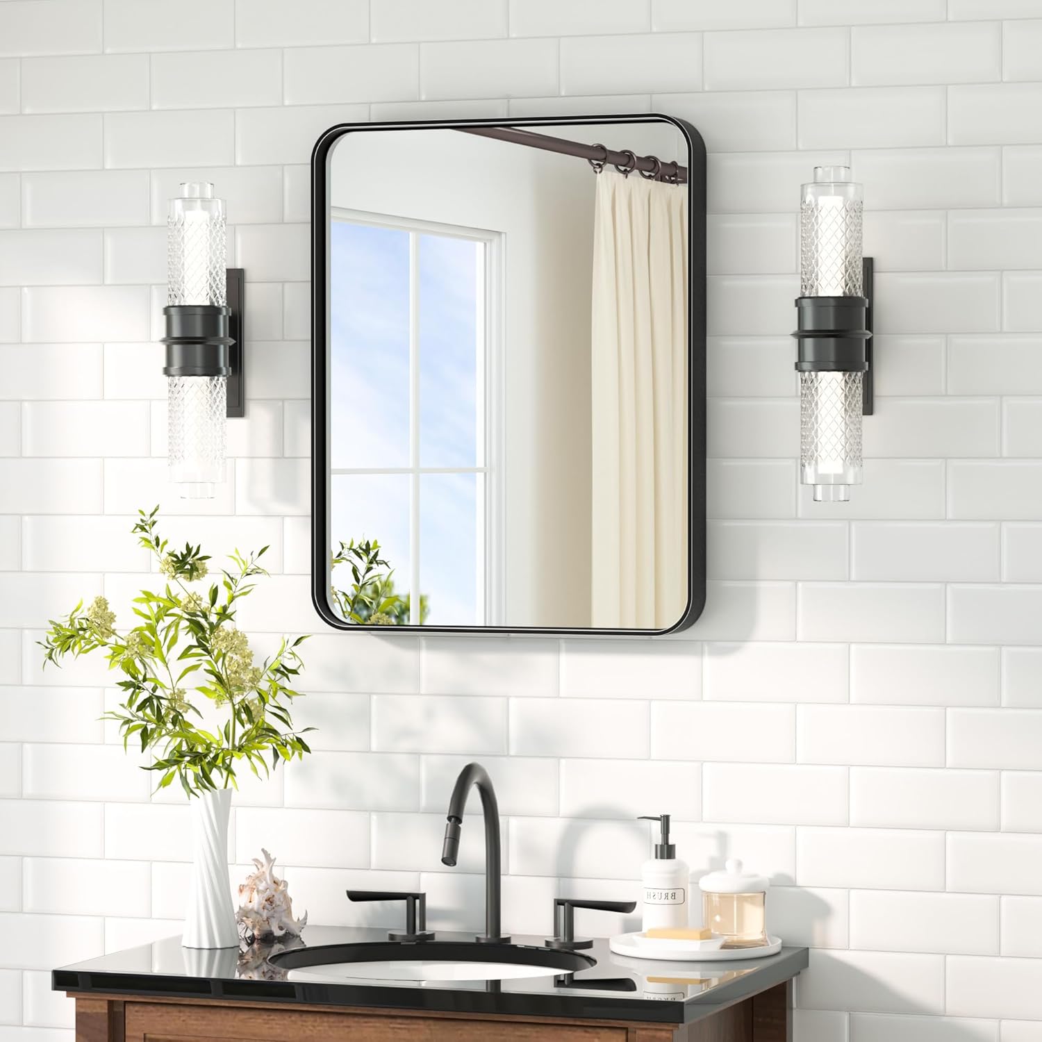 TETOTE Black Mirror 16 x 20 Matte Black Metal Framed Bathroom Mirror
