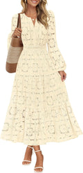 Women's Floral Eyelet Lace Maxi Dress - Elegant Tiered Fall Style